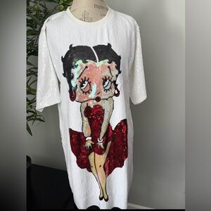 Betty Boop dress size large women sequin glitter new short sleeved shirt